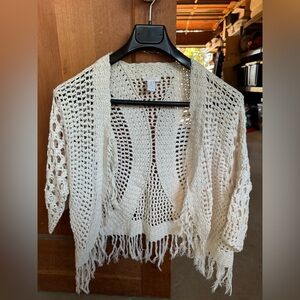 Chico’s Fringe Boho Cotton Crochet Shawl